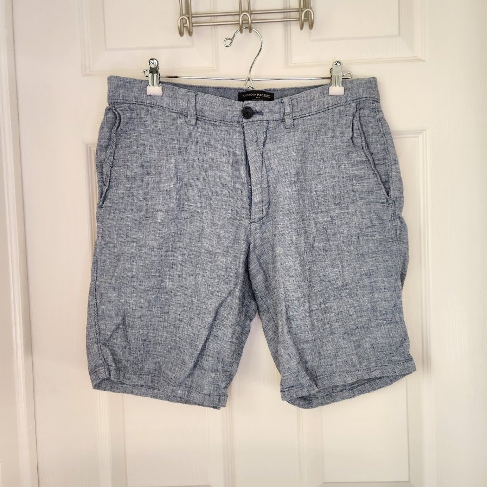 Banana Republic Aiden Shorts Men's 32 Blue Linen Cotton Blend Slim Fit 262